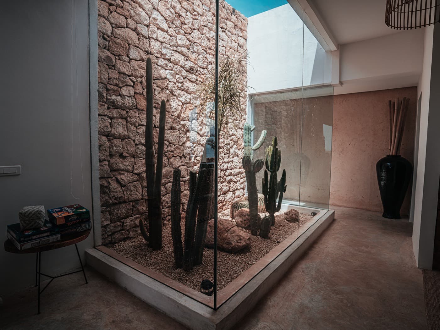 Stone patio with cacti