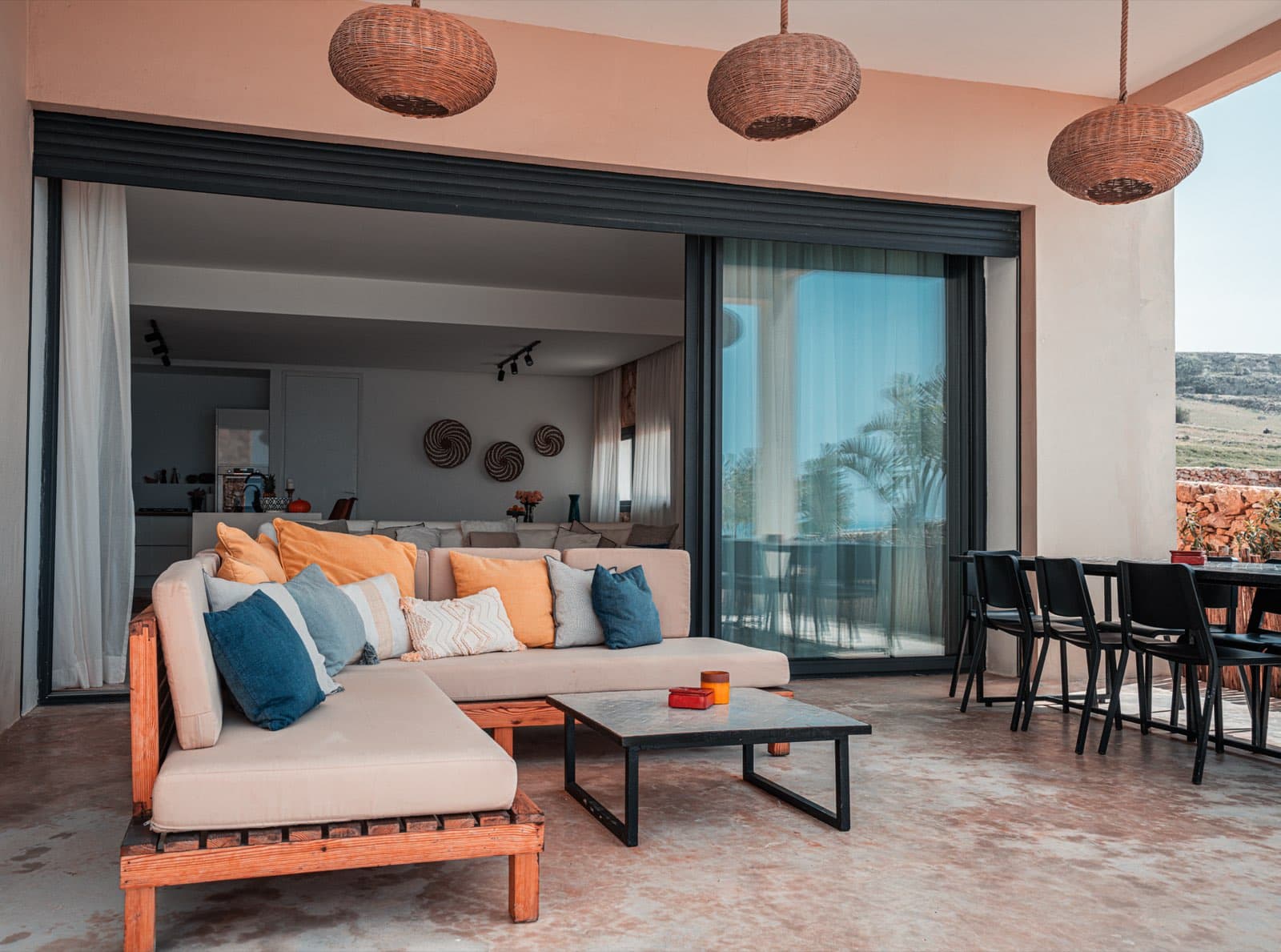 Outdoor lounge under the covered terrace